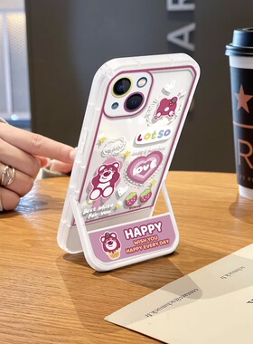 贴贴草莓熊适用三星note20ultra手机壳新款s10+/s22+卡通s21fe隐形支架a31女款a53高级感a22个性a04全包防摔