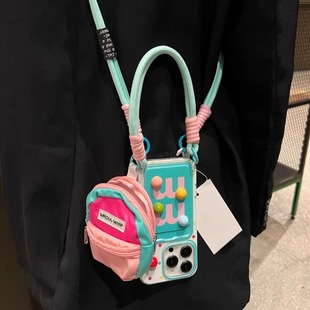 MM小书包适用三星s24fe手机壳s23ultra卡包a04女a05s韩a06可爱a13挂件a14 a55 a16手链a24防摔a25保护套a35