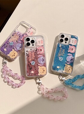 可爱流沙草莓小熊适用三星s23ultra手机壳s21fe/s22+卡通note20闪粉a04女a11软壳a21s日韩a32全包a51防摔a73