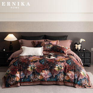 新品120S长绒棉床单款四件套美式复古风花卉数码印花被套床上用品