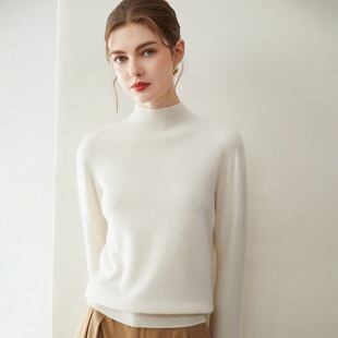 秋冬新款100%纯山羊绒衫女半高领纯色内搭女士毛衣针织打底衫女