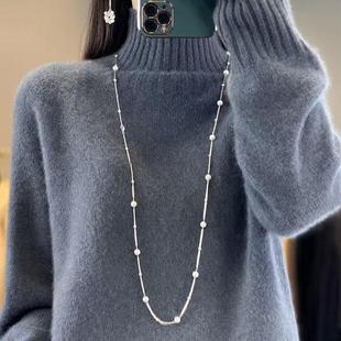 王菲同款羊毛衫女高领针织衫2024秋冬新款立领打底衫宽松显瘦毛衣