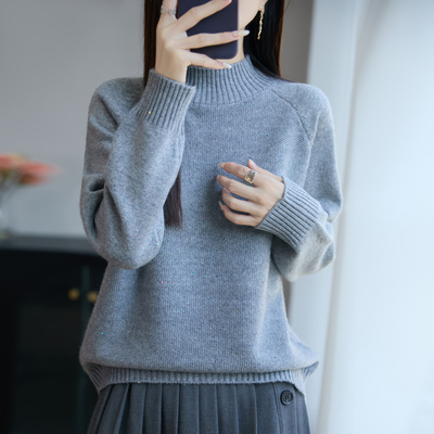 半高领针织羊毛衫女加厚毛衣2025春秋新款宽松内搭短款大码打底衫