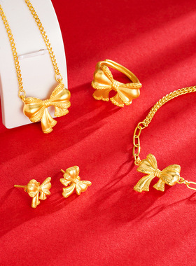 时尚蝴蝶结项链女耳钉铃兰花戒指蝴蝶手链甜美百搭小红书同款