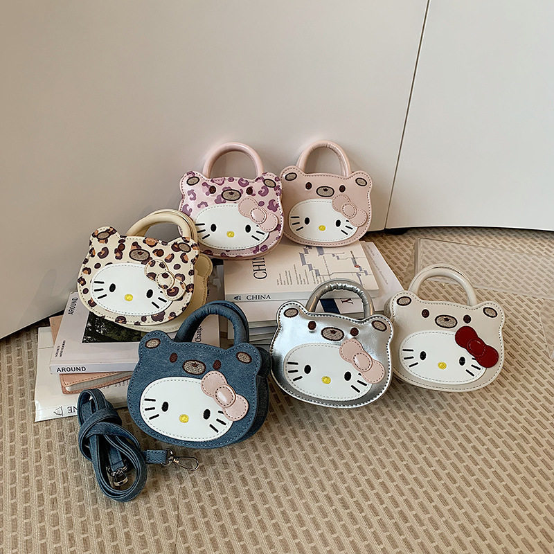 韩版卡通可爱凯蒂猫单肩斜挎包女小众设计复古豹纹手提包百搭背包