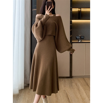 25秋冬新款设计感温柔气质针织衫两件套女时尚显瘦毛衣连衣裙套装