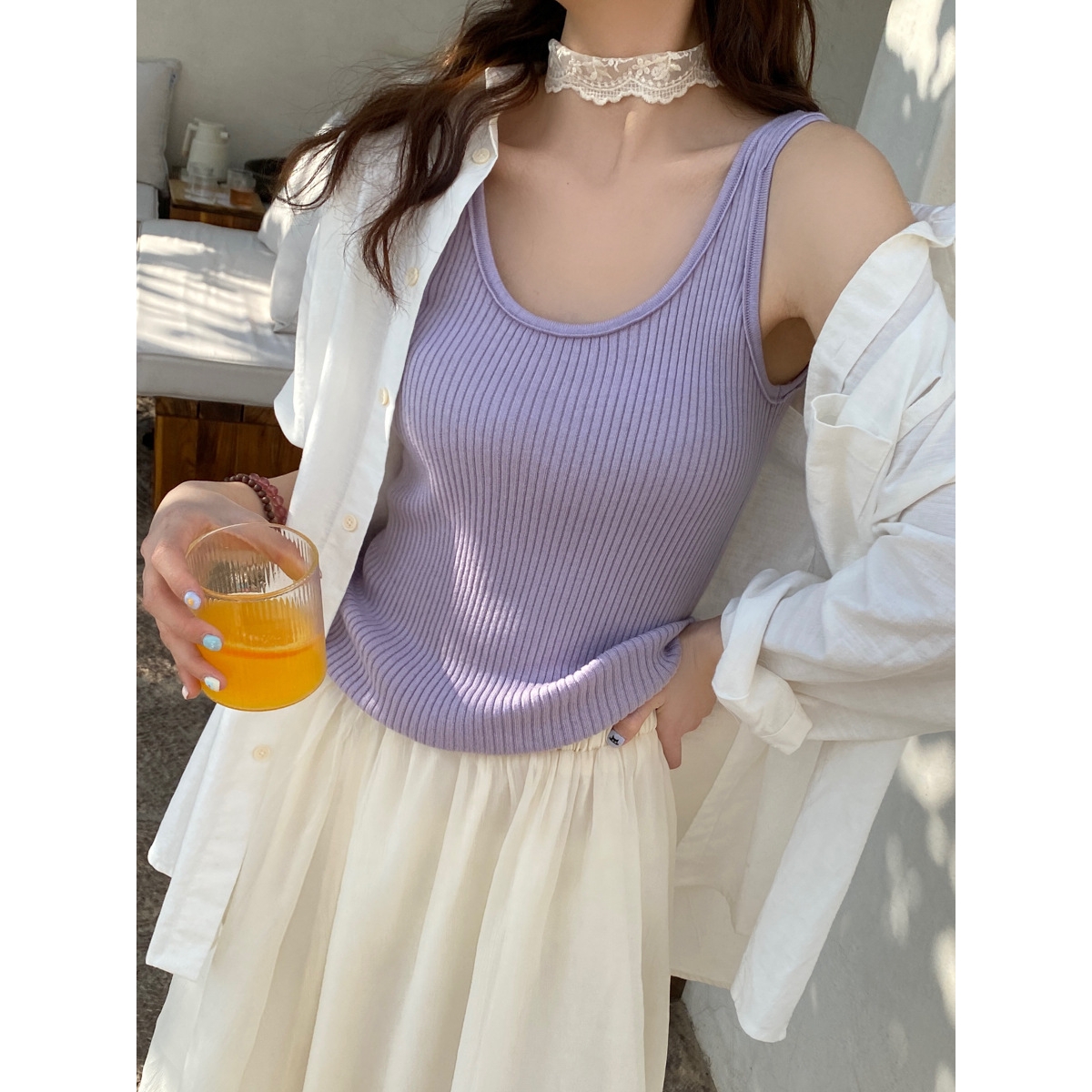 针织吊带背心女外穿2025夏季新款遮副乳修身打底内搭简约无袖上衣