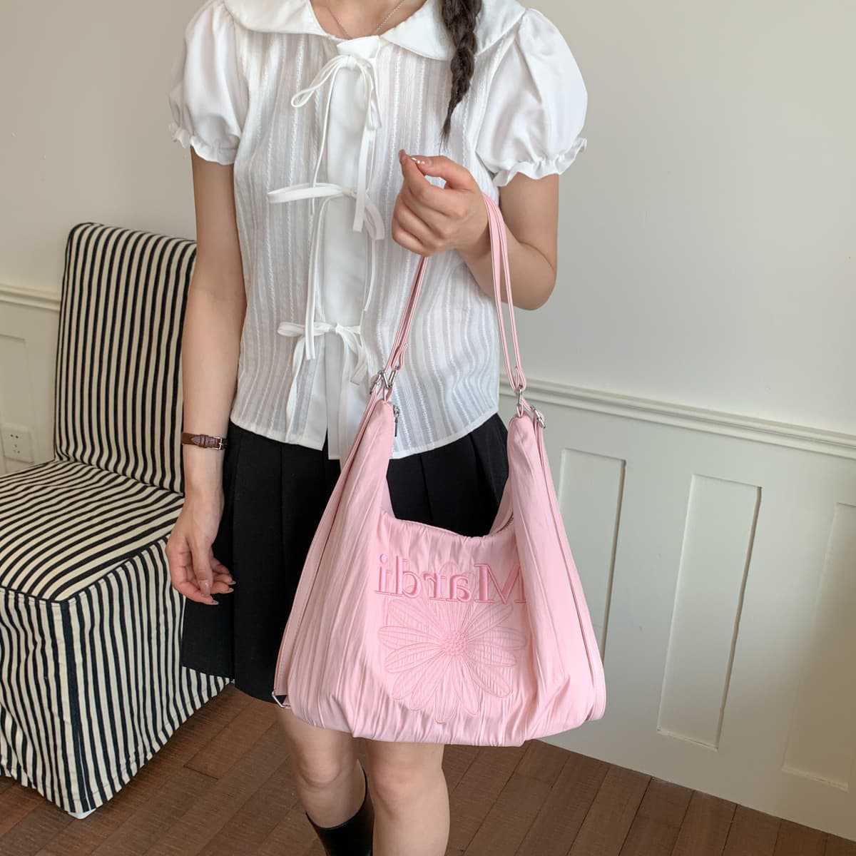 韩系刺绣女士托特包可单肩斜挎包恒庚新款大容量通勤双肩包女