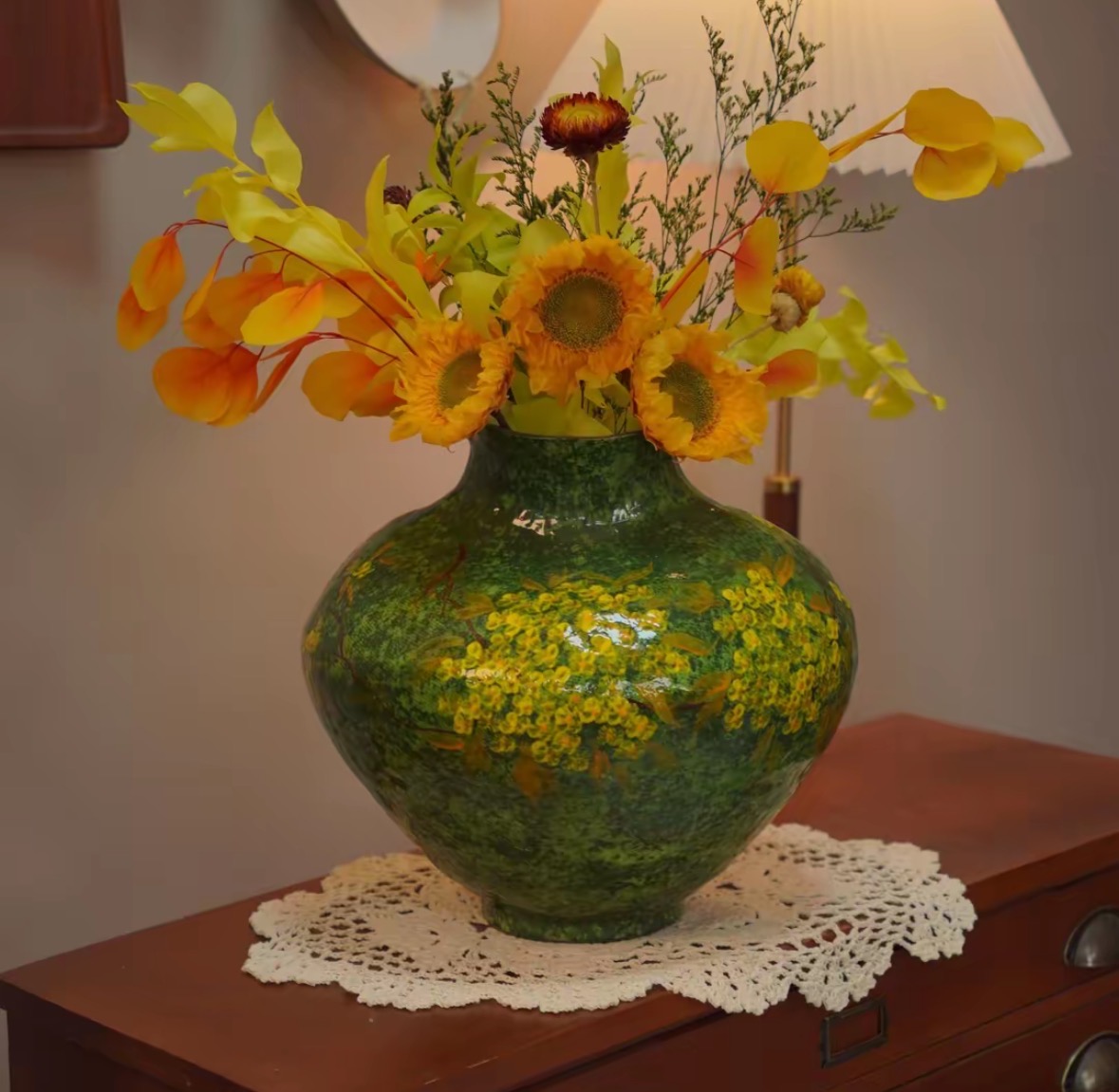 景德镇陶瓷花瓶摆件客厅插花器复古器手绘花瓶鲜花花瓶油影