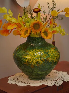景德镇陶瓷花瓶摆件客厅插花器复古器手绘花瓶鲜花花瓶油影