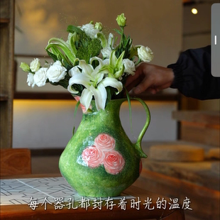 景德镇手工花盆花器家居茶室简约高档摆件油画爱丽丝H0820-38