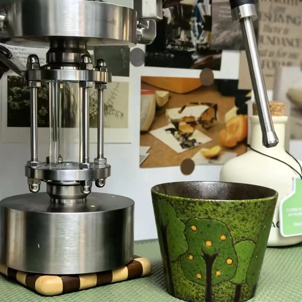 景德镇紫砂泥复古手绘陶瓷咖啡杯绿色树纹马克杯手工艺品茶杯.