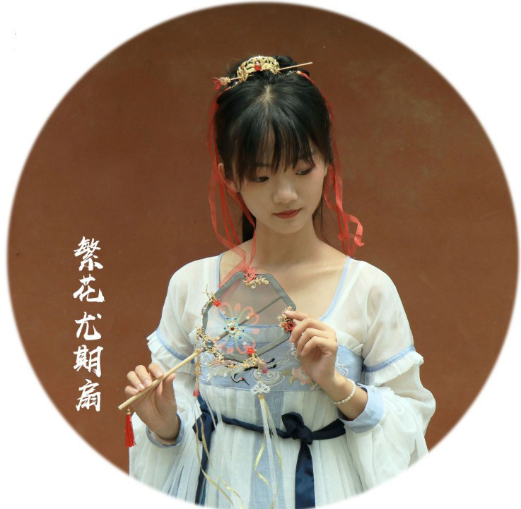 古风宫扇汉服古装长柄流苏团扇