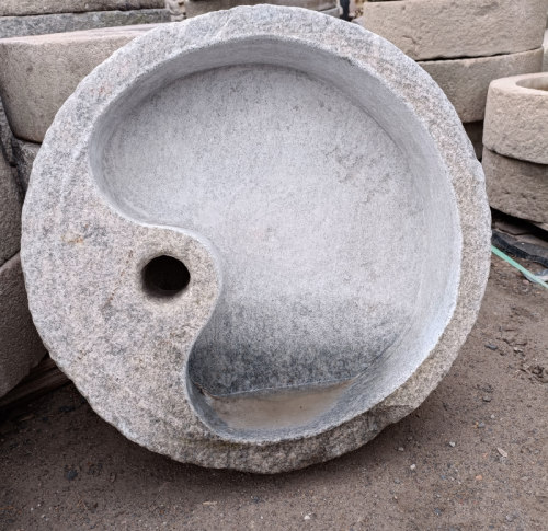 石磨盆复古手工圆形石雕聚财摆件