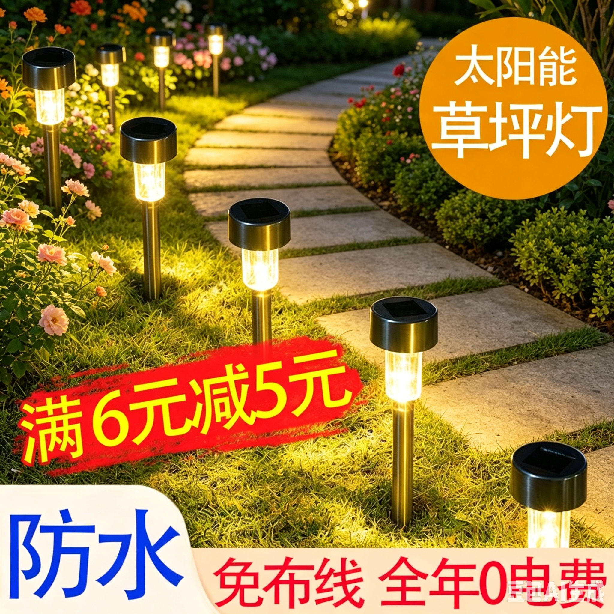 太阳能户外庭院地插灯家用简约氛围灯花园院子景观防水草坪装饰灯