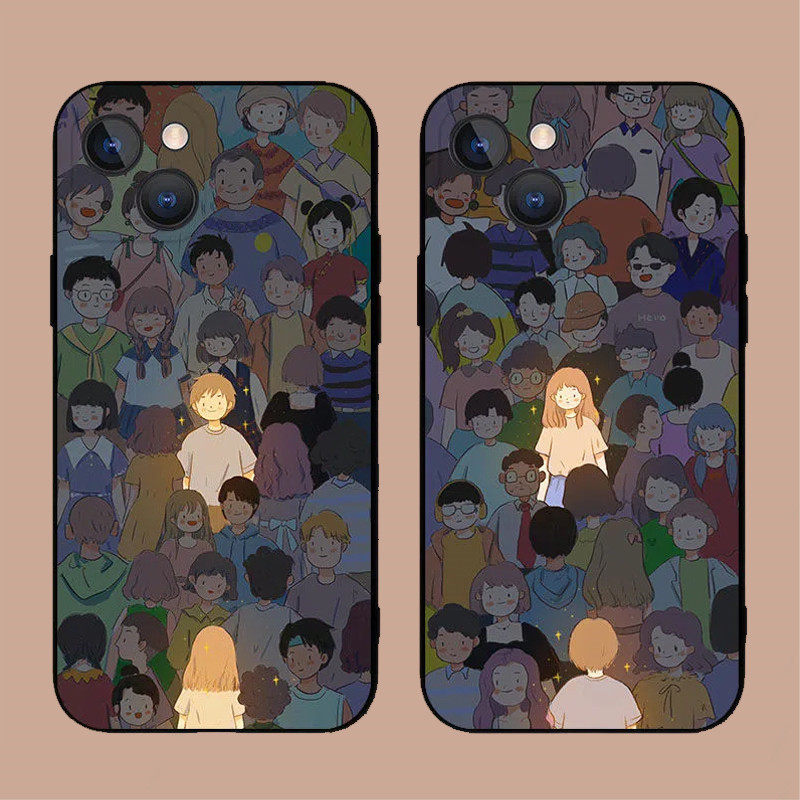 卡通情侣手机壳定制闪闪发光男孩女孩适用苹果14iPhone13人群中遇见你12华为荣耀OPPOvivo小米一加防摔软壳