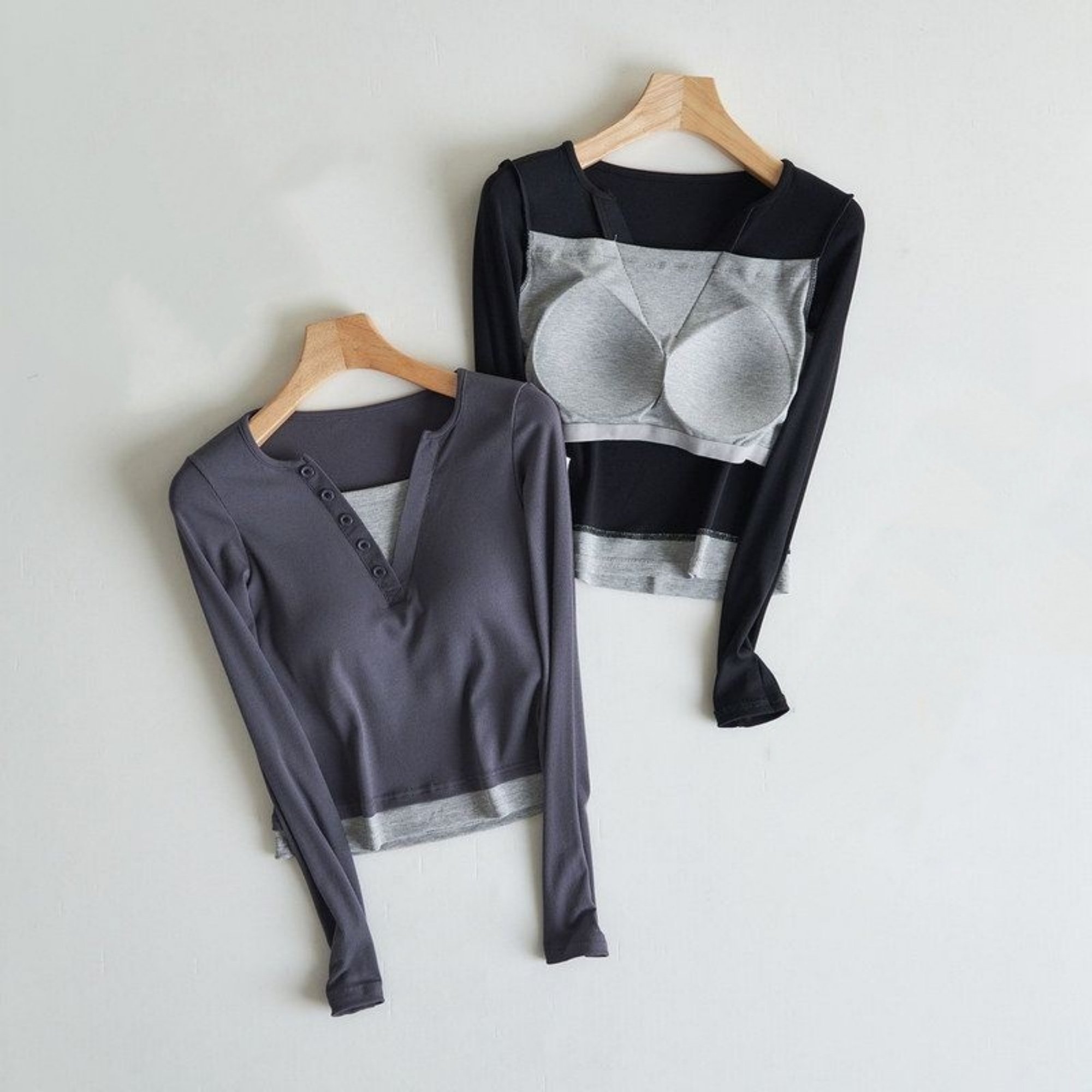 带胸垫长袖瑜伽服女莫代尔假两件t恤女秋冬修身显瘦短款运动上衣,运动服/休闲服装,健身衣,淘宝优惠券,粉丝福利购,淘宝优惠卷