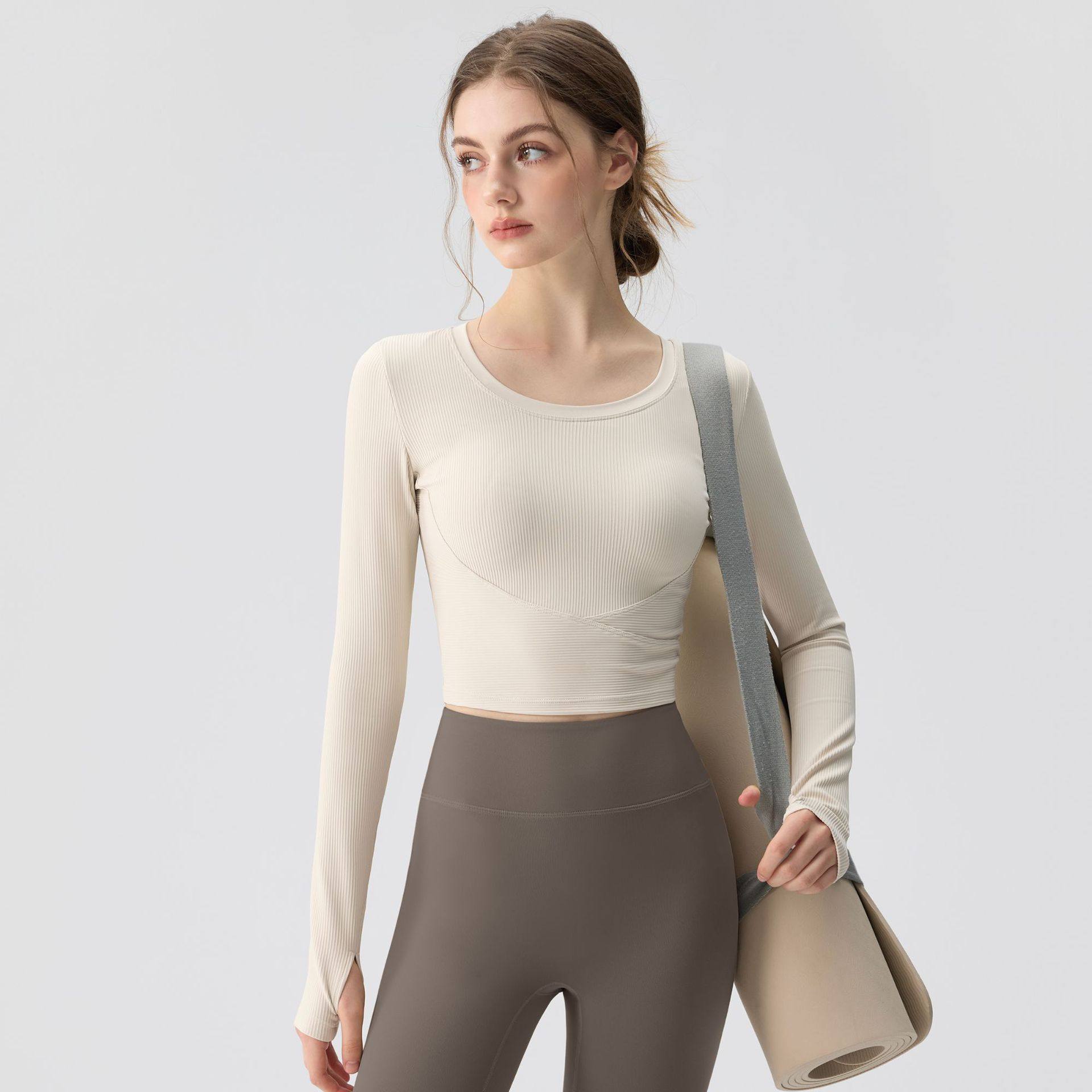 带胸垫长袖瑜伽服女固定杯及腰透气运动上衣防震普拉提健身服套装,运动服/休闲服装,健身衣,淘宝优惠券,粉丝福利购,淘宝优惠卷