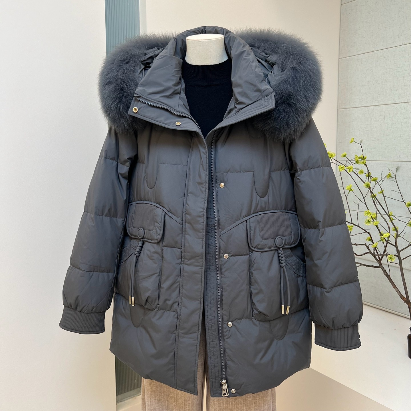 冬季妈妈装羽绒服中长款外套中老年厚款宽松拉链狐狸毛领女装上衣