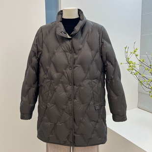 高贵新款冬季妈妈装90白鸭绒羽绒服长款保暖外套中老年纯色盘扣女