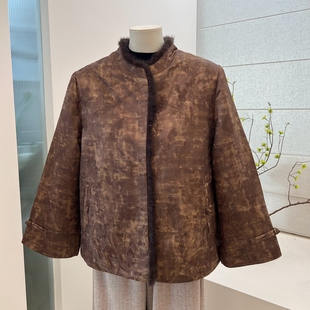 高贵冬季奶奶装加绒加厚圆领棉服花色外套中老年老太太棉衣棉袄女