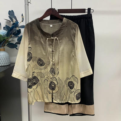 夏季套装新品薄款仿真丝妈妈装