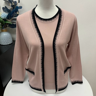 春秋气质妈妈装两件套针织上衣薄款中老年时尚套装短袖加长袖开衫