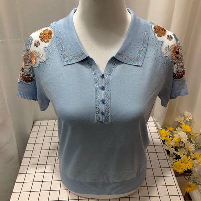 桑蚕丝针织镂空t恤女士短袖夏装