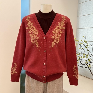 冬季半高领假两件妈妈装加绒加厚保暖宽松中老年针织老人上衣女