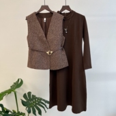 秋季 衣服开衫 新款 气质中老年连衣裙套装 马夹 马甲两件套时尚 妈妈装