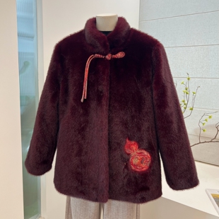 中式冬季中老年妈妈羽绒填充加厚保暖外套仿水貂绒立领上衣女