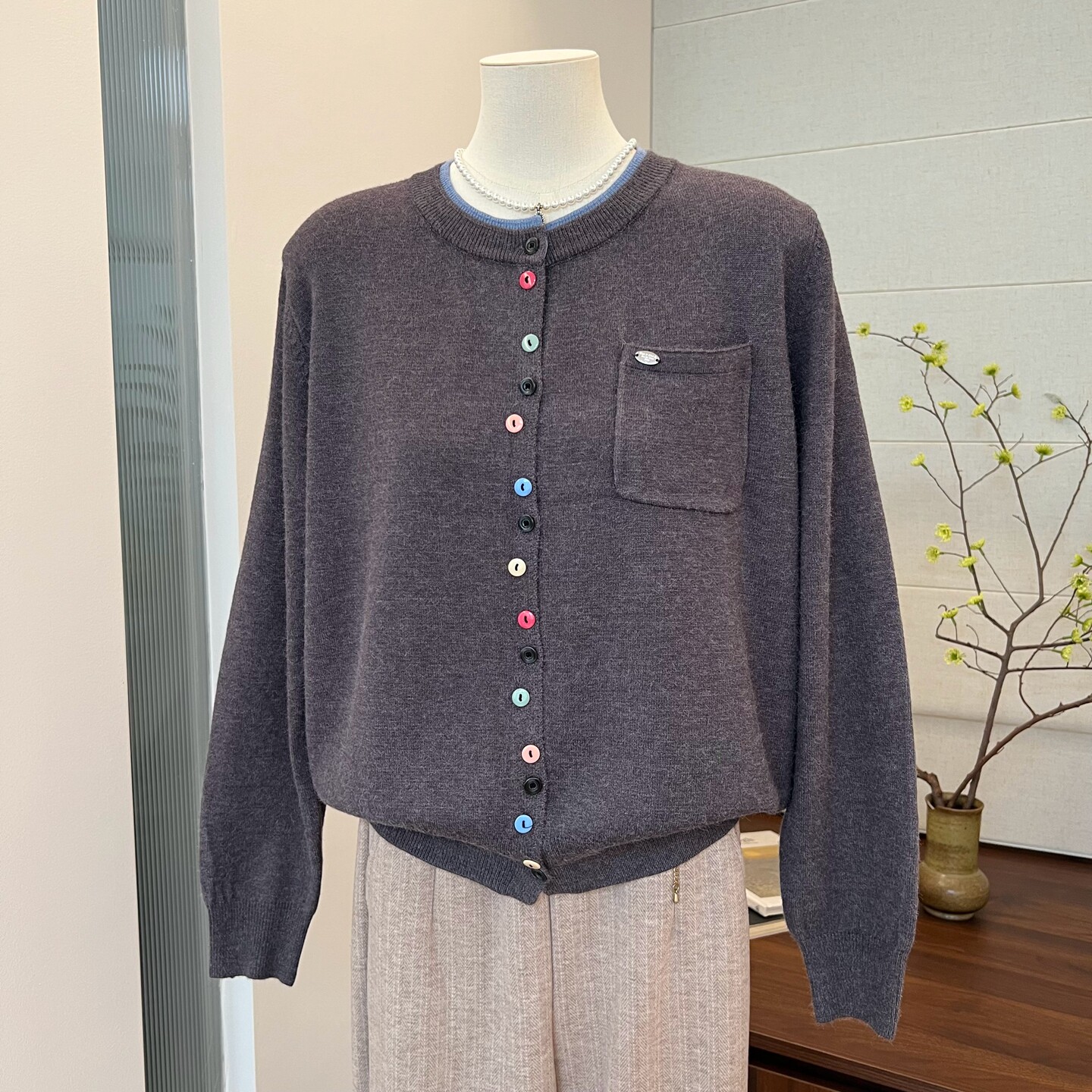 秋冬新品妈妈装纽扣针织毛线衣女
