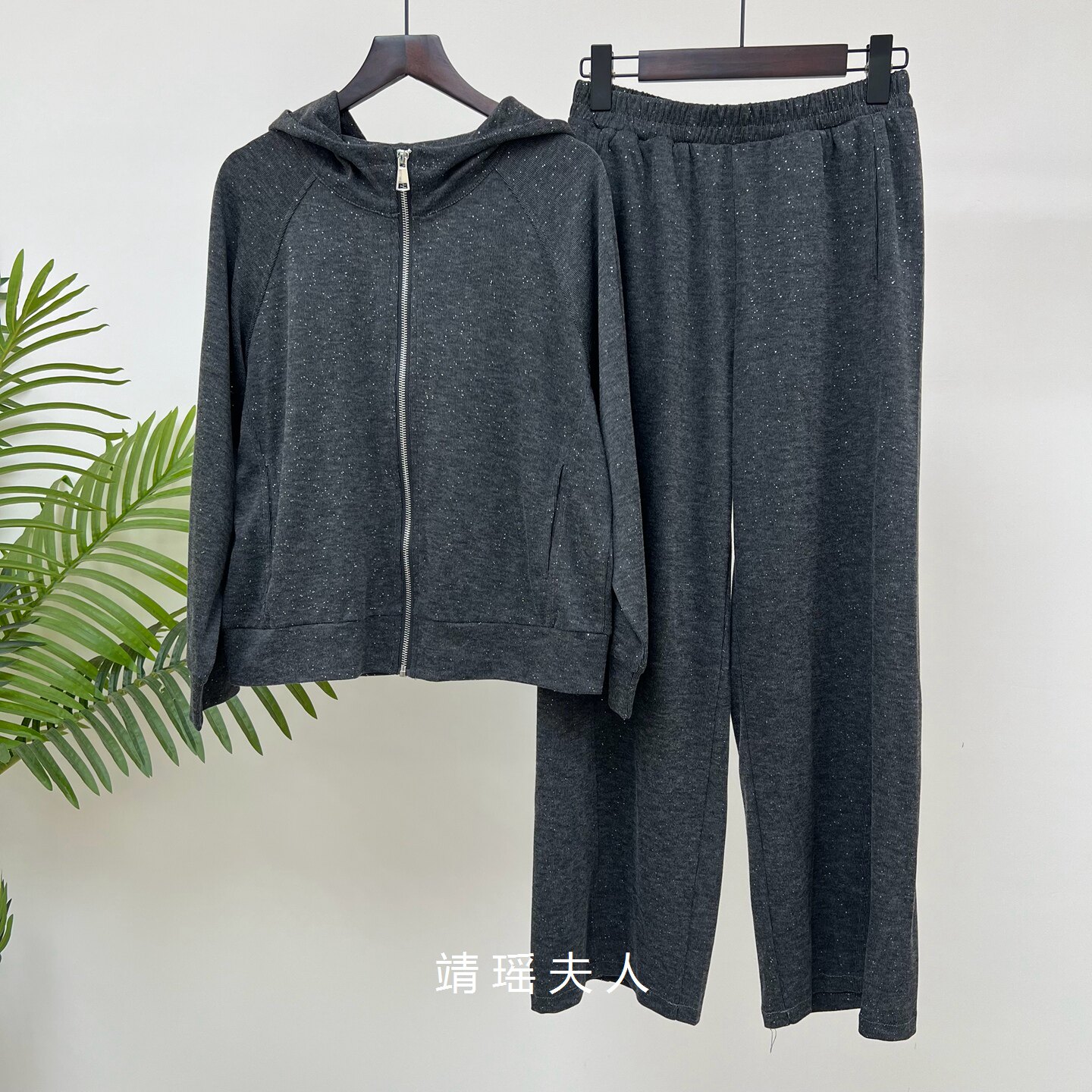 春季星空砖时尚妈妈套装运动服连帽松紧带长裤中老年春秋两件套女