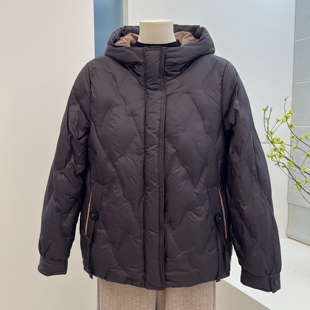 冬季 羽绒服保暖厚外套中老年纯色拉链连帽宽松上衣女 90绒妈妈装