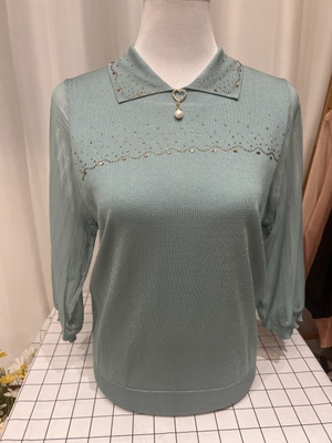 早秋薄款妈妈装纱袖针织翻领