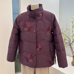 冬季羽绒服奶奶装国风刺绣厚款保暖外套中老年妈妈装纯色短款上衣