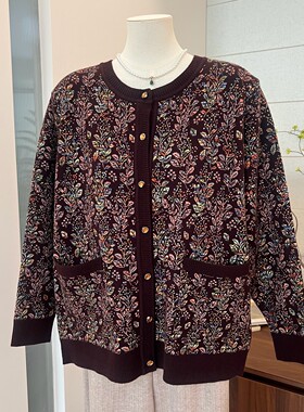 秋季妈妈装圆领长袖针织开衫上衣
