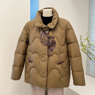 国风冬季奶奶装羽绒服保暖外套中老年妈妈厚款白鸭绒拉链连帽上衣