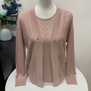 春秋气质妈妈装两件套针织上衣薄款中老年时尚套装短袖加长袖开衫