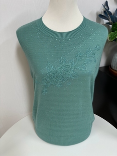 春秋新款中老年女装毛衣圆领套头镶钻针织羊毛衫妈妈装宽松打底衫