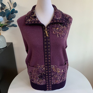 奶奶装花色针织开衫毛衣秋冬中老年妈妈装老太太衣服宽松拉链上衣