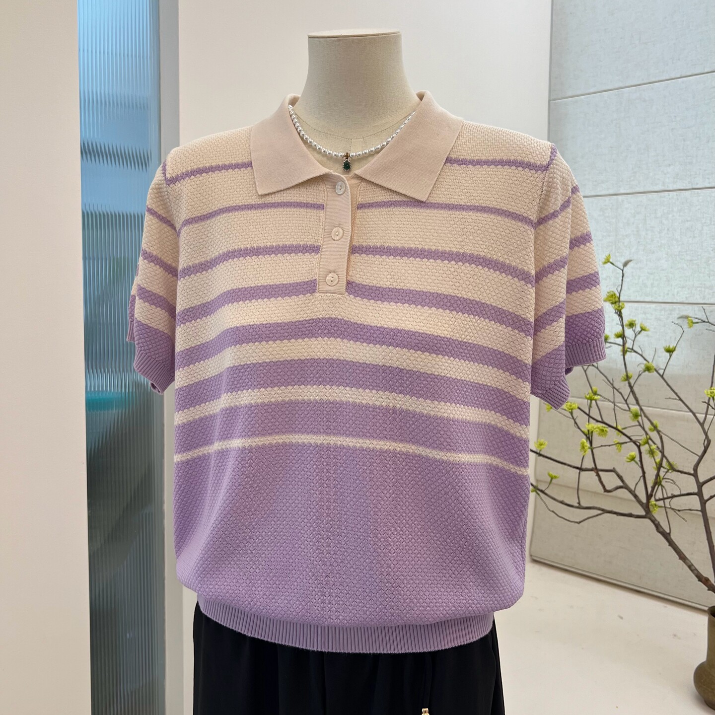夏季天丝POLO领针织t恤妈妈装