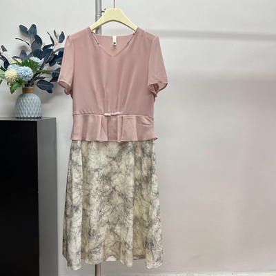 中年妈妈装假两件连衣裙夏季雪纺