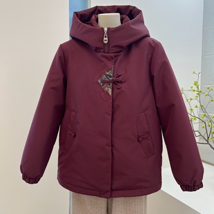 冬季新款奶奶装羽绒服外套宽松拉链连帽刺绣中老年妈妈老人上衣女