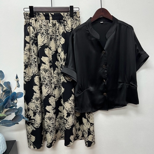 2025夏季国风小个子薄款妈妈装两件套短袖衬衫裙子中老年时尚套装