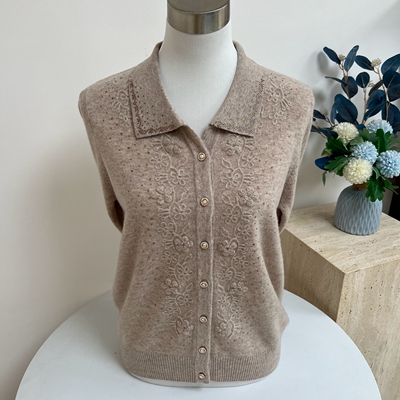 100%纯羊毛秋冬妈妈装针织开衫