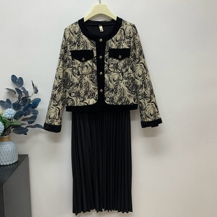 春秋商场货妈妈装两件套中长款连衣裙外套中老年春季裙子套装女