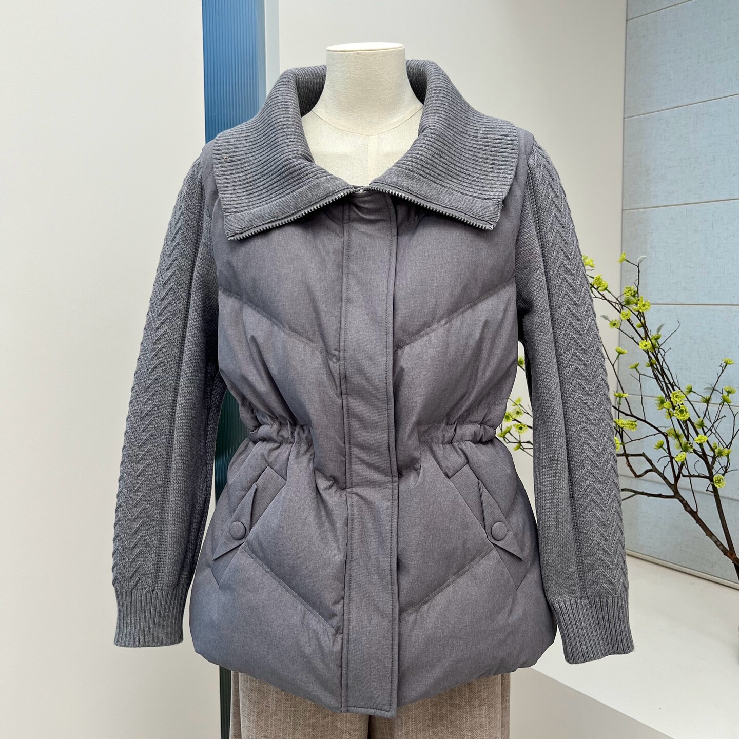 冬季时尚妈妈装羽绒服针织袖外套中老年纯色拉链翻领加厚保暖外套,女装/女士精品,中老年女装,淘宝优惠券,粉丝福利购,淘宝优惠卷