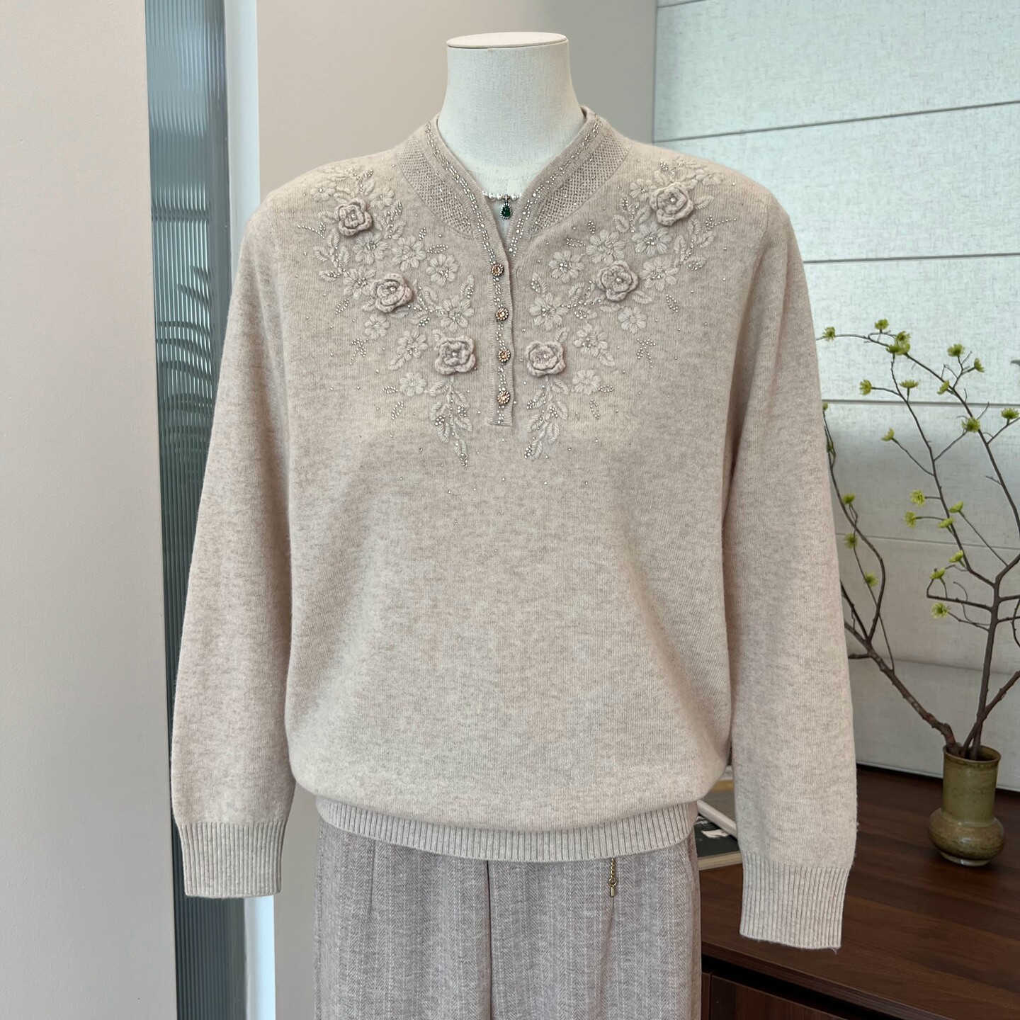 100纯羊毛套头毛衣女立领妈妈装