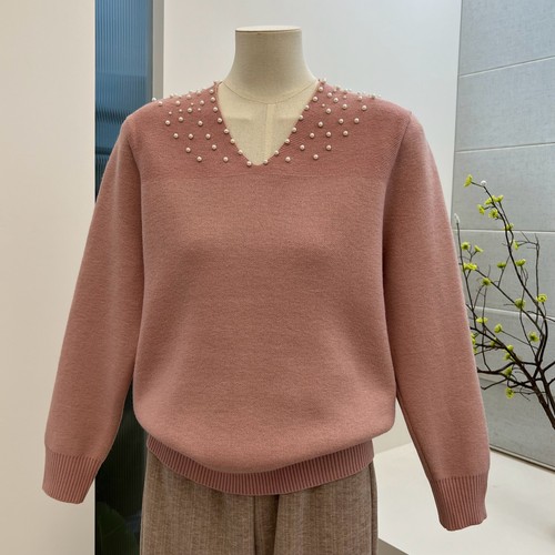 冬季中老年V领加绒加厚套头毛衣